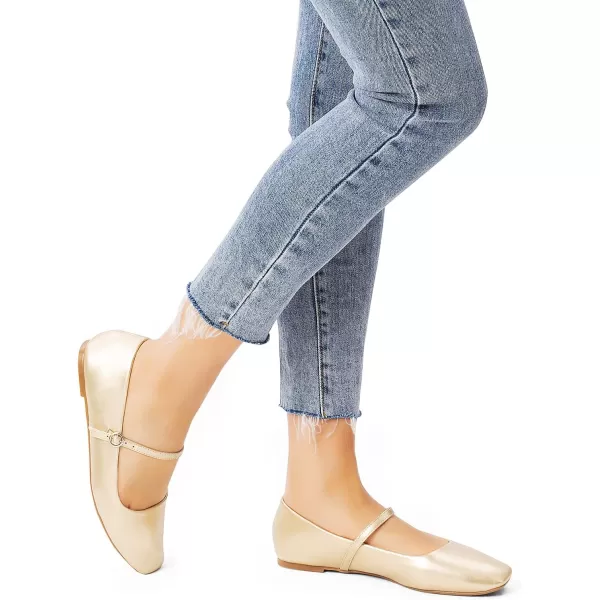 MUSSHOE Womens Ballet Mary Jane Flats Shoes Adjustable Strap Comfortable Square Closed Toe Versatile Chic Footwear with Latex Insole