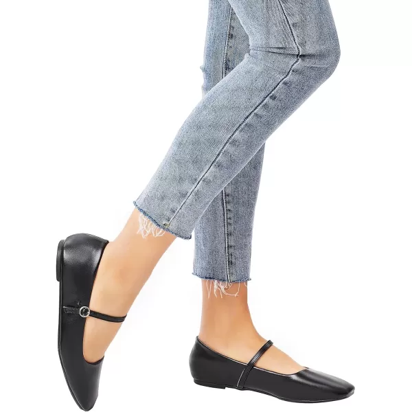 MUSSHOE Womens Ballet Mary Jane Flats Shoes Adjustable Strap Comfortable Square Closed Toe Versatile Chic Footwear with Latex Insole