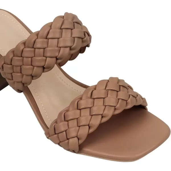 MUSSHOE Women's Braided Heeled Sandals Square Open Toe Heels Strappy Chunky Heels Block Slide Sandals