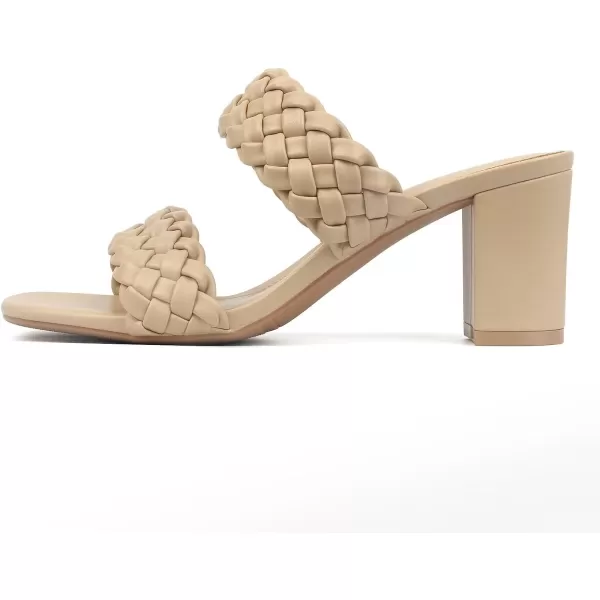 MUSSHOE Women's Braided Heeled Sandals Square Open Toe Heels Strappy Chunky Heels Block Slide Sandals