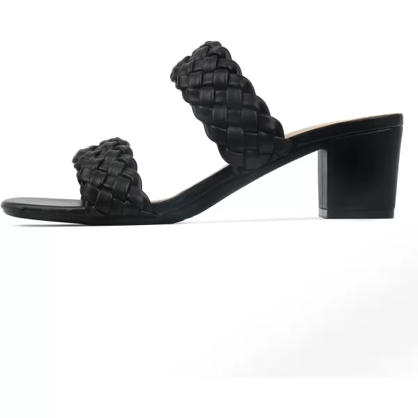 MUSSHOE Women's Braided Heeled Sandals Square Open Toe Heels Strappy Chunky Heels Block Slide Sandals