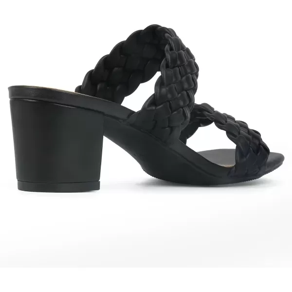 MUSSHOE Women's Braided Heeled Sandals Square Open Toe Heels Strappy Chunky Heels Block Slide Sandals