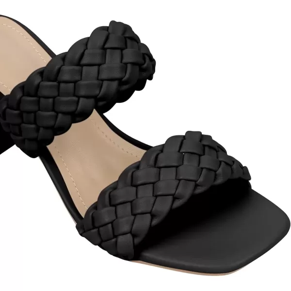 MUSSHOE Women's Braided Heeled Sandals Square Open Toe Heels Strappy Chunky Heels Block Slide Sandals