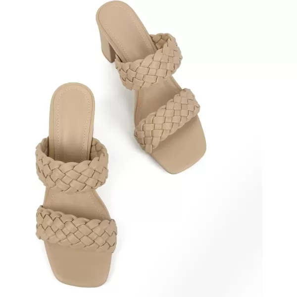 MUSSHOE Women's Braided Heeled Sandals Square Open Toe Heels Strappy Chunky Heels Block Slide Sandals