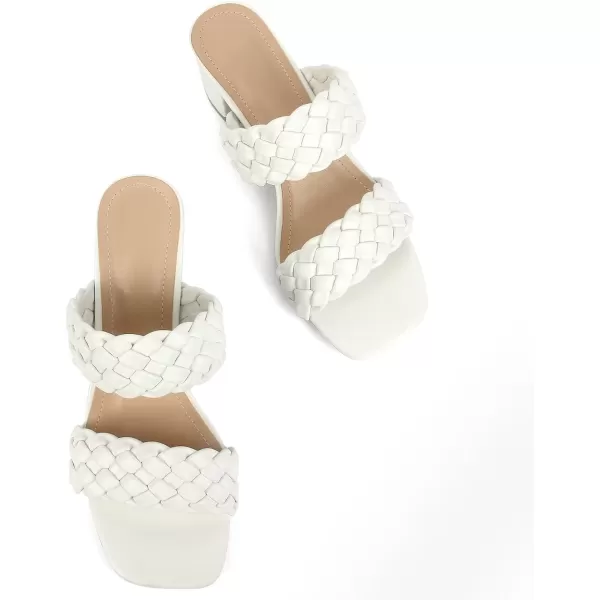 MUSSHOE Women's Braided Heeled Sandals Square Open Toe Heels Strappy Chunky Heels Block Slide Sandals