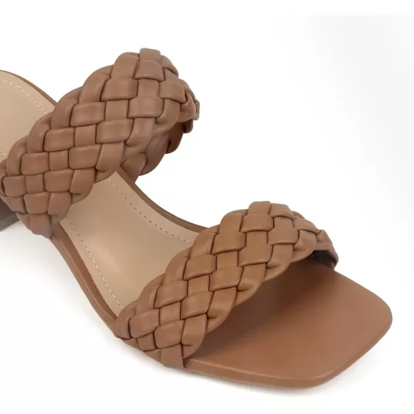 MUSSHOE Women's Braided Heeled Sandals Square Open Toe Heels Strappy Chunky Heels Block Slide Sandals