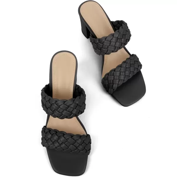 MUSSHOE Women's Braided Heeled Sandals Square Open Toe Heels Strappy Chunky Heels Block Slide Sandals