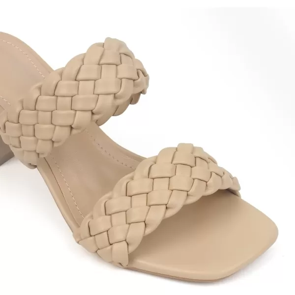 MUSSHOE Women's Braided Heeled Sandals Square Open Toe Heels Strappy Chunky Heels Block Slide Sandals