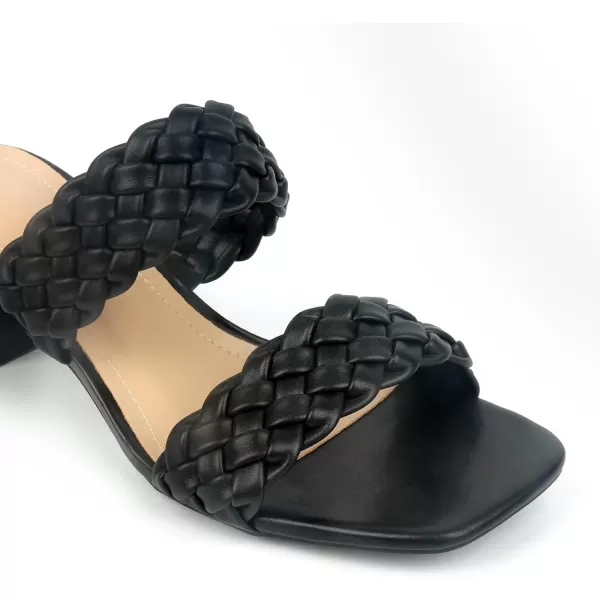 MUSSHOE Women's Braided Heeled Sandals Square Open Toe Heels Strappy Chunky Heels Block Slide Sandals
