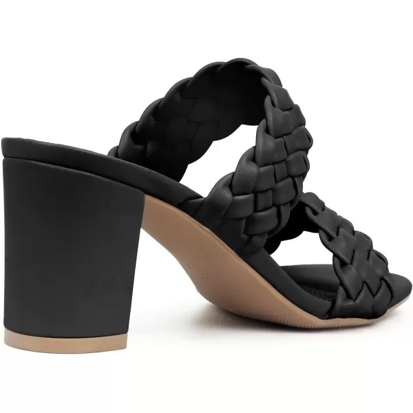 MUSSHOE Women's Braided Heeled Sandals Square Open Toe Heels Strappy Chunky Heels Block Slide Sandals