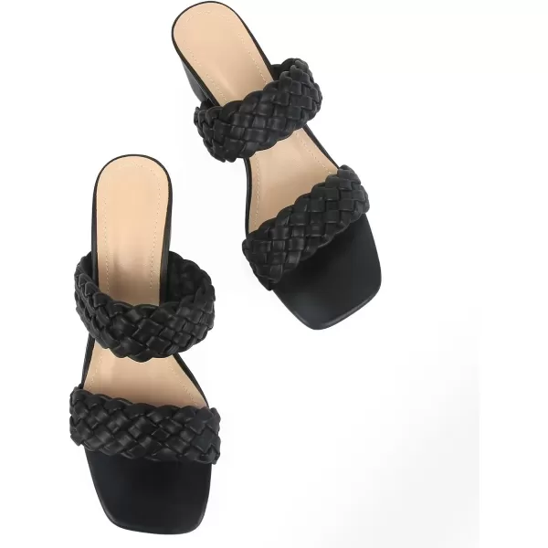 MUSSHOE Women's Braided Heeled Sandals Square Open Toe Heels Strappy Chunky Heels Block Slide Sandals