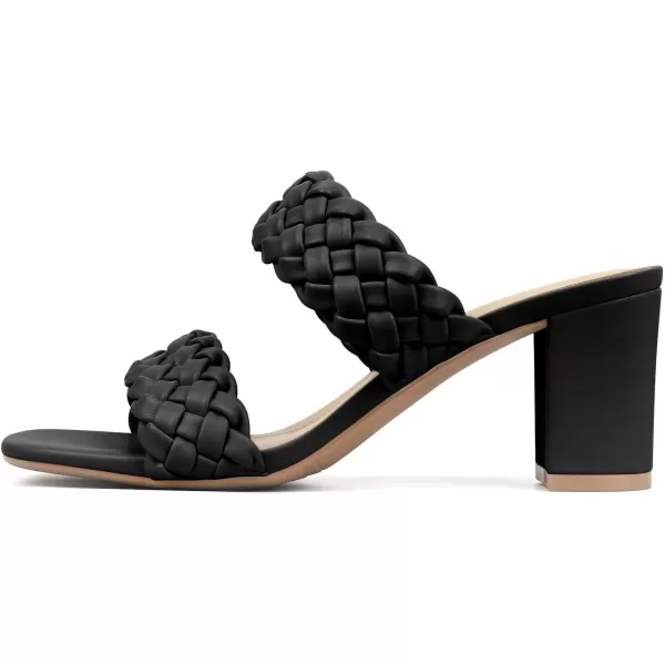 MUSSHOE Women's Braided Heeled Sandals Square Open Toe Heels Strappy Chunky Heels Block Slide Sandals