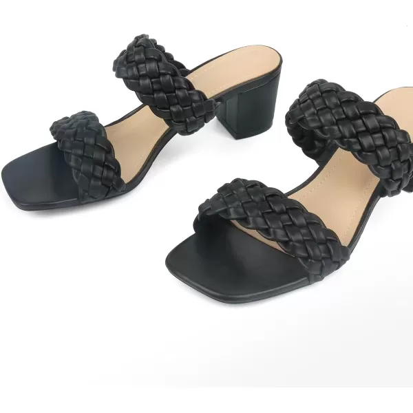 MUSSHOE Women's Braided Heeled Sandals Square Open Toe Heels Strappy Chunky Heels Block Slide Sandals