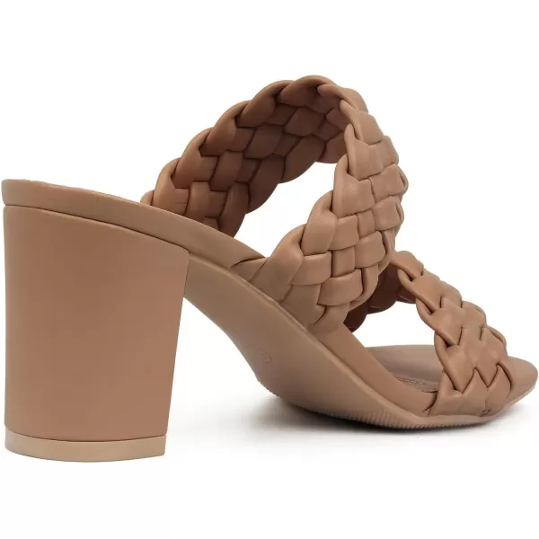 MUSSHOE Women's Braided Heeled Sandals Square Open Toe Heels Strappy Chunky Heels Block Slide Sandals