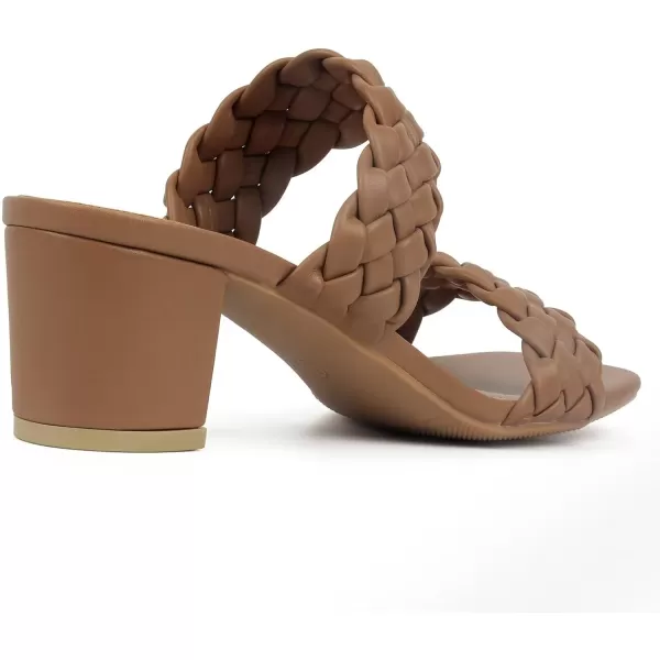 MUSSHOE Women's Braided Heeled Sandals Square Open Toe Heels Strappy Chunky Heels Block Slide Sandals