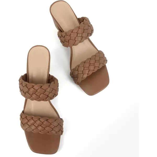 MUSSHOE Women's Braided Heeled Sandals Square Open Toe Heels Strappy Chunky Heels Block Slide Sandals