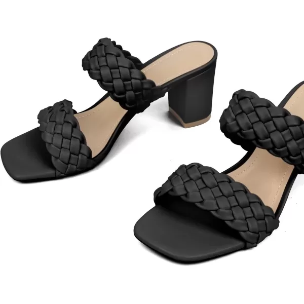 MUSSHOE Women's Braided Heeled Sandals Square Open Toe Heels Strappy Chunky Heels Block Slide Sandals