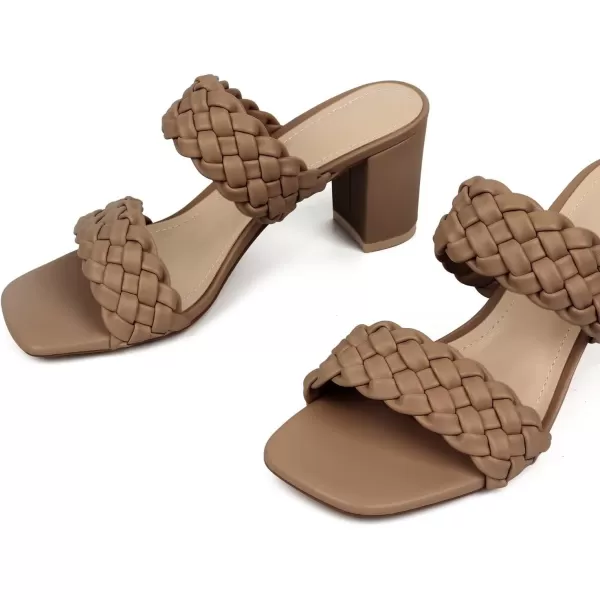 MUSSHOE Women's Braided Heeled Sandals Square Open Toe Heels Strappy Chunky Heels Block Slide Sandals