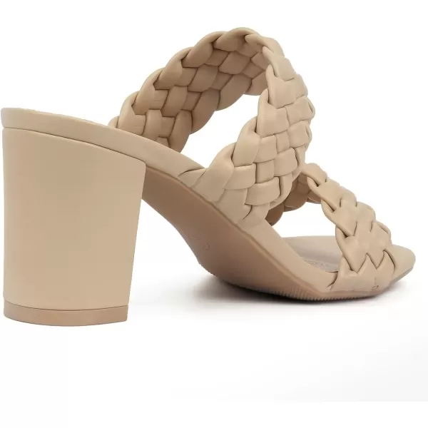MUSSHOE Women's Braided Heeled Sandals Square Open Toe Heels Strappy Chunky Heels Block Slide Sandals