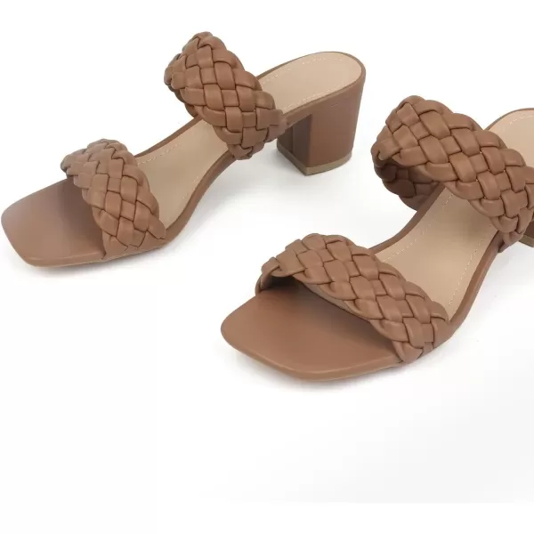 MUSSHOE Women's Braided Heeled Sandals Square Open Toe Heels Strappy Chunky Heels Block Slide Sandals