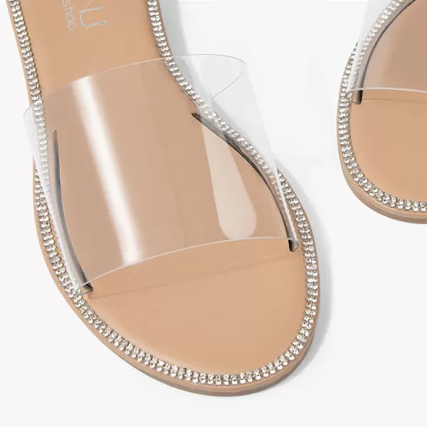 MUSSHOE Women's Clear Flat Sandals Transparent Summer Slide Sandals for Women Dressy