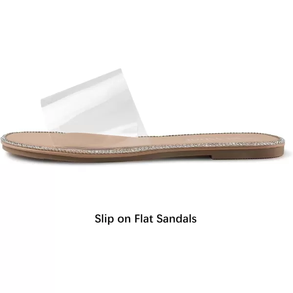MUSSHOE Women's Clear Flat Sandals Transparent Summer Slide Sandals for Women Dressy