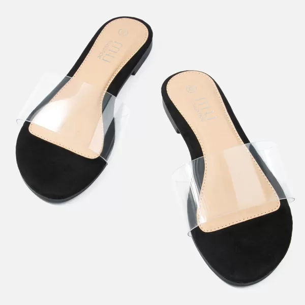 MUSSHOE Women's Clear Flat Sandals Transparent Summer Slide Sandals for Women Dressy