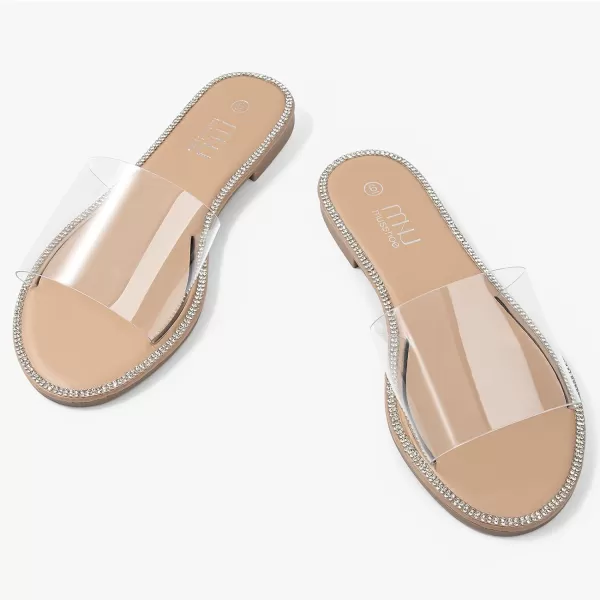 MUSSHOE Women's Clear Flat Sandals Transparent Summer Slide Sandals for Women Dressy