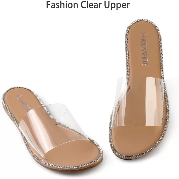 MUSSHOE Women's Clear Flat Sandals Transparent Summer Slide Sandals for Women Dressy