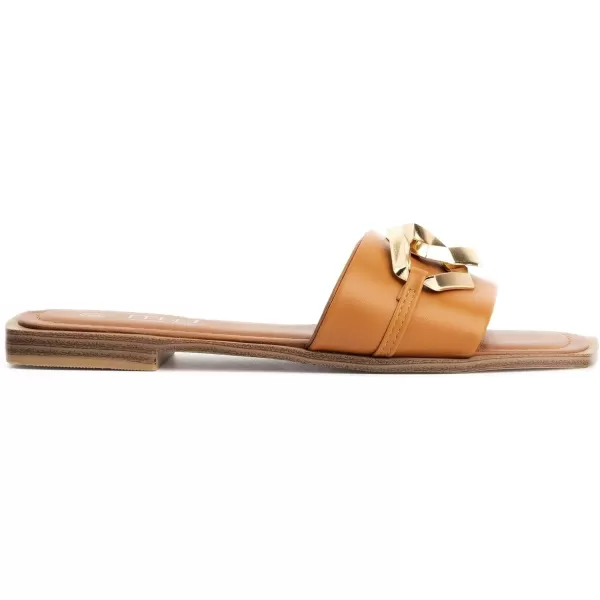 MUSSHOE Women's Flat Sandals Fashion Square Open Toe Metal Chain Dressy Sandals Slip On Outdoor Slide Sandals Outdoor Summer Shoes