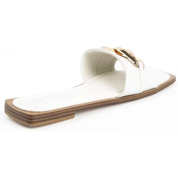 MUSSHOE Women's Flat Sandals Fashion Square Open Toe Metal Chain Dressy Sandals Slip On Outdoor Slide Sandals Outdoor Summer Shoes