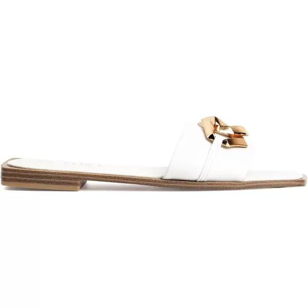 MUSSHOE Women's Flat Sandals Fashion Square Open Toe Metal Chain Dressy Sandals Slip On Outdoor Slide Sandals Outdoor Summer Shoes