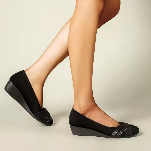MUSSHOE Women's Mid Wedge Heel Pump Shoes Slip on Round Toe Wedge Pumps