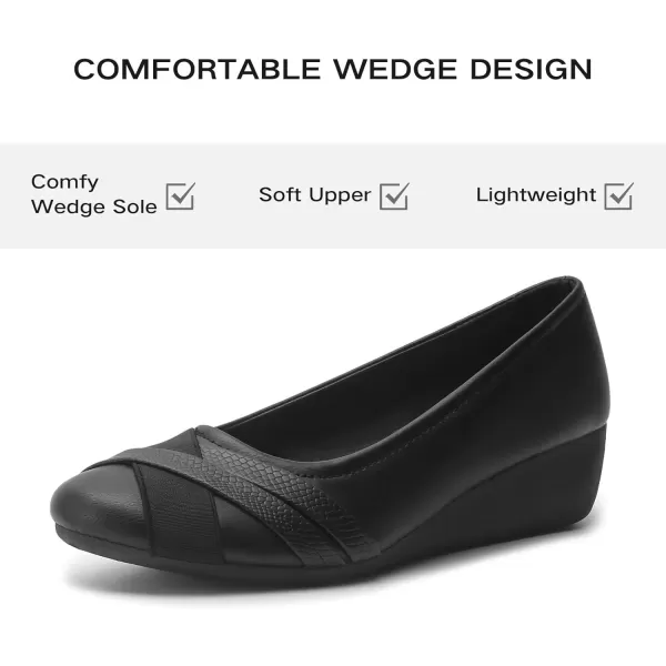 MUSSHOE Women's Mid Wedge Heel Pump Shoes Slip on Round Toe Wedge Pumps