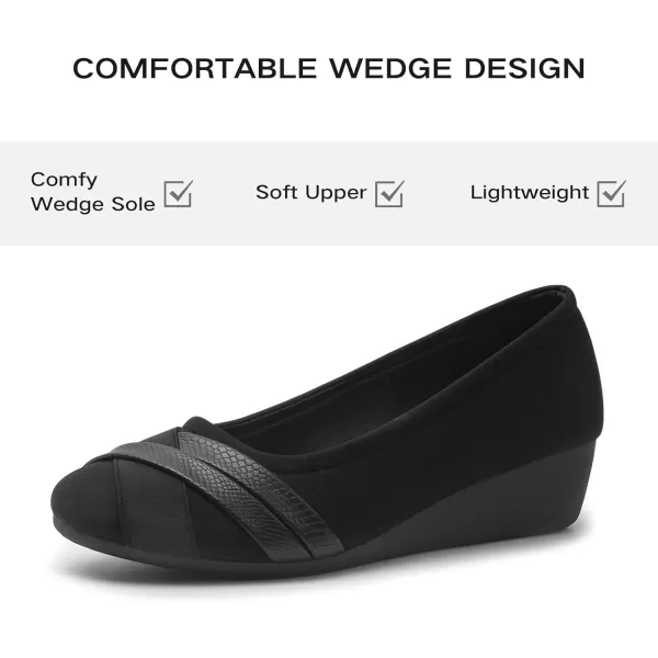 MUSSHOE Women's Mid Wedge Heel Pump Shoes Slip on Round Toe Wedge Pumps