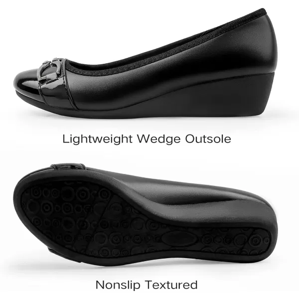 MUSSHOE Women's Mid Wedge Heel Pump Shoes Slip on Round Toe Wedge Pumps