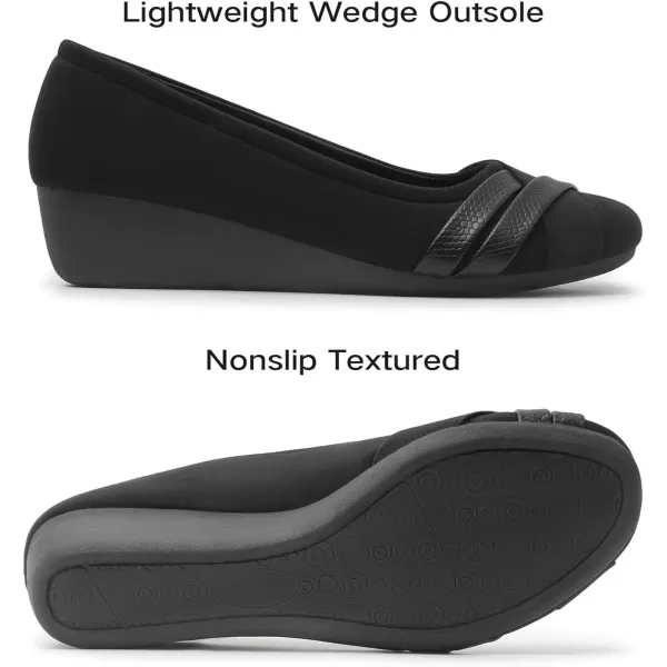 MUSSHOE Women's Mid Wedge Heel Pump Shoes Slip on Round Toe Wedge Pumps