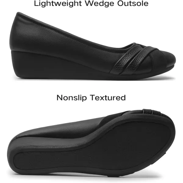 MUSSHOE Women's Mid Wedge Heel Pump Shoes Slip on Round Toe Wedge Pumps