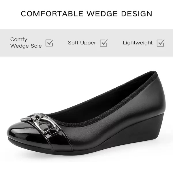 MUSSHOE Women's Mid Wedge Heel Pump Shoes Slip on Round Toe Wedge Pumps