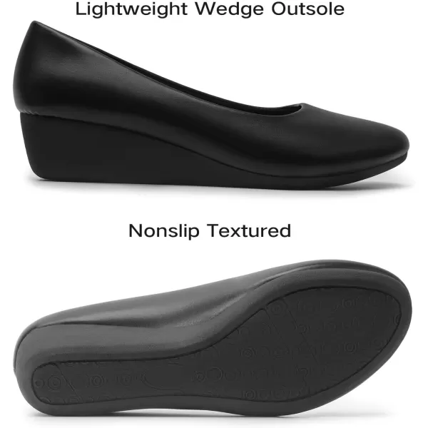 MUSSHOE Women's Mid Wedge Heel Pump Shoes Slip on Round Toe Wedge Pumps