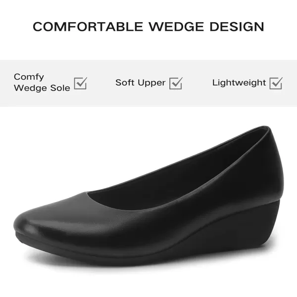 MUSSHOE Women's Mid Wedge Heel Pump Shoes Slip on Round Toe Wedge Pumps