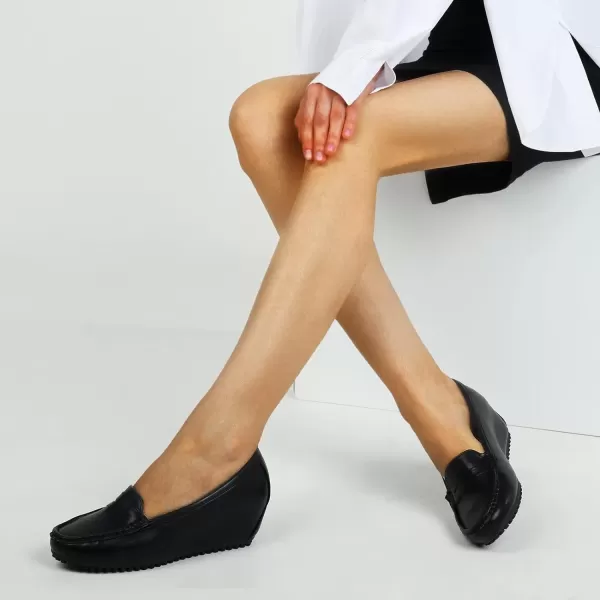 MUSSHOE Women's Mid Wedge Heel Pump Shoes Slip on Round Toe Wedge Pumps
