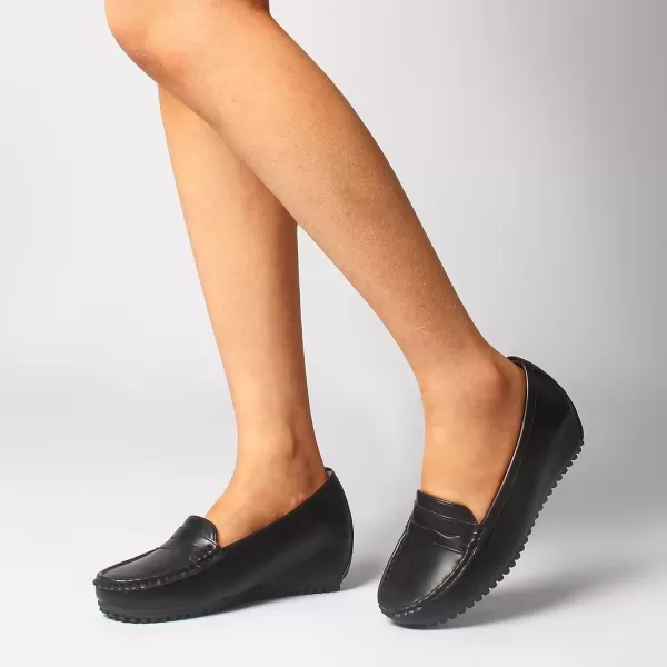 MUSSHOE Women's Mid Wedge Heel Pump Shoes Slip on Round Toe Wedge Pumps