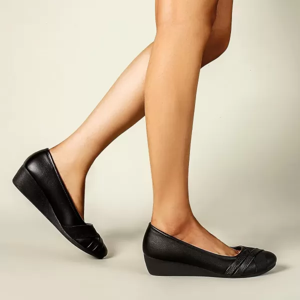 MUSSHOE Women's Mid Wedge Heel Pump Shoes Slip on Round Toe Wedge Pumps