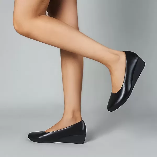 MUSSHOE Women's Mid Wedge Heel Pump Shoes Slip on Round Toe Wedge Pumps