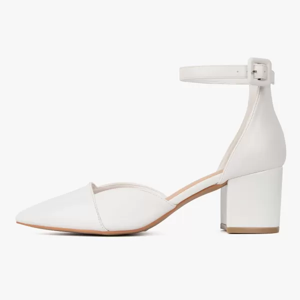 MUSSHOE Women's Pumps Ankle Strap Cap Toe Flats Pointed Closed Toe Heels for Women Comfortable Heels Dress Shoes Work Heels