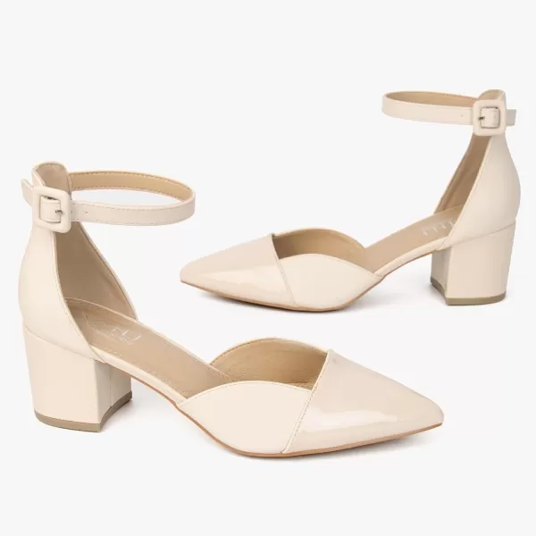 MUSSHOE Women's Pumps Ankle Strap Cap Toe Flats Pointed Closed Toe Heels for Women Comfortable Heels Dress Shoes Work Heels