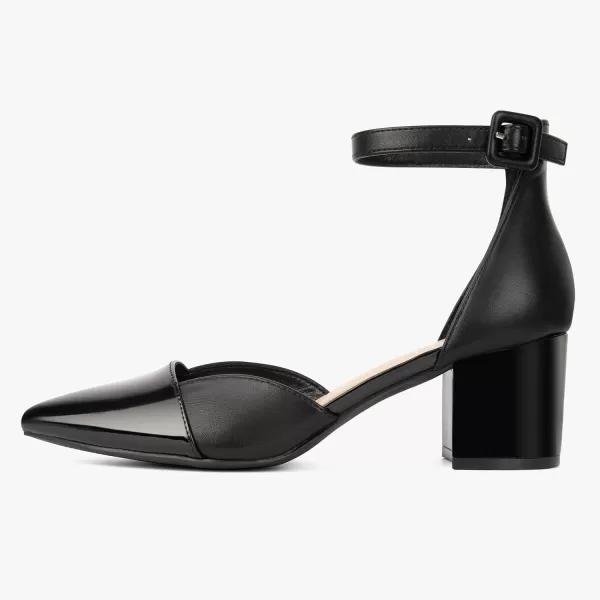 MUSSHOE Women's Pumps Ankle Strap Cap Toe Flats Pointed Closed Toe Heels for Women Comfortable Heels Dress Shoes Work Heels