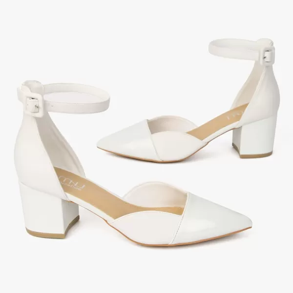 MUSSHOE Women's Pumps Ankle Strap Cap Toe Flats Pointed Closed Toe Heels for Women Comfortable Heels Dress Shoes Work Heels