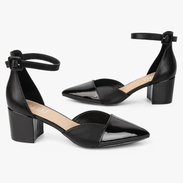 MUSSHOE Women's Pumps Ankle Strap Cap Toe Flats Pointed Closed Toe Heels for Women Comfortable Heels Dress Shoes Work Heels